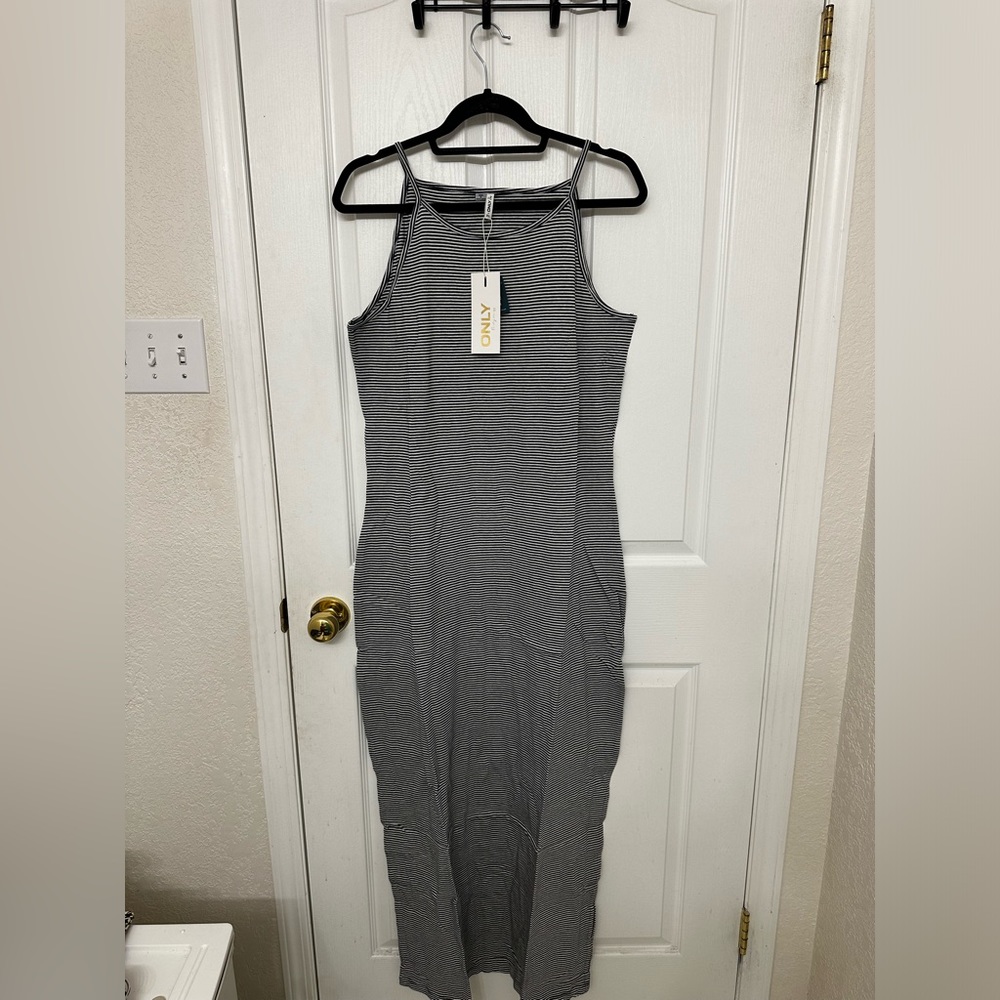 Black and white striped maxi dress